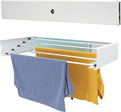homeart Wall Mounted Clothes Drying Rack | 95 cm Retractable Laundry Clothes Airer | Collapsible Folding Washing Line Clothes Dryer, Indoor & Outdoor, Compact Plain Design 25 kg Capacity, White