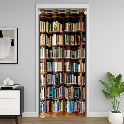 jejeloiu 52x80 Books Door Curtain for Doorway Privacy Kids Vintage Library Bookshelf Closet Door Cover Curtain for Bedroom Living Room Students School