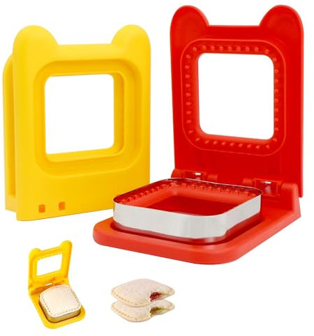 Emporte Pièces Sandwich Cutters Sealer - 2Pcs Moule à Pain de Sandwich Carrés et Scelleurs, Acier Inoxydable et Plastique, pour DIY Sandwichs de Poche, Biscuits et Bento (Rouge + Jaune)