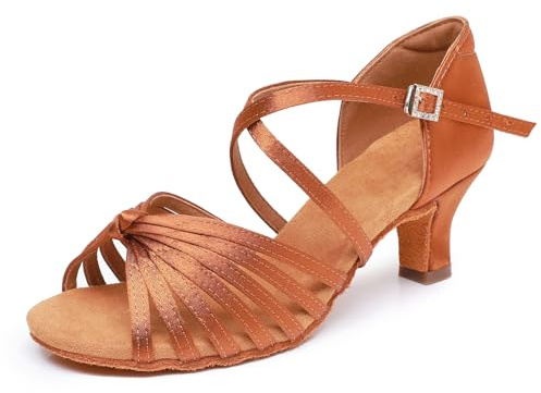 Rosefinch Scarpe da Ballo Latino per Donne, Salsa Performance Professionale, Tacco 5cm, Marrone 37EU