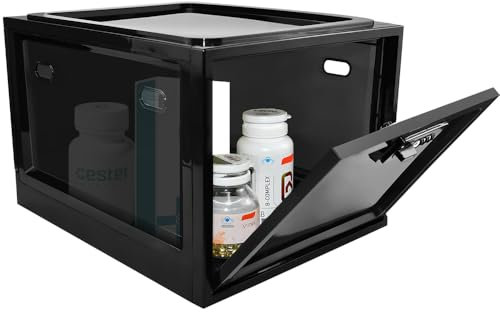 ADERTOS Medicine Lock Box - Transparent Medication Lockable Container - Tablet & Phone Storage - Plastic - Black