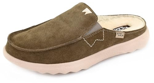 Kickback Chaise 2.0 Woolie - Mocassins pour Hommes - Couleur Khaki Suede - Chaussures légères sans Talon pour Hommes - Chaussures en Daim et en Toile avec Doublure en Laine - Taille EU44