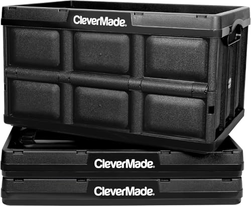 CleverMade Collapsible Storage Bins, 46L 3 Pack, 75 lb Stackable, Obsidian