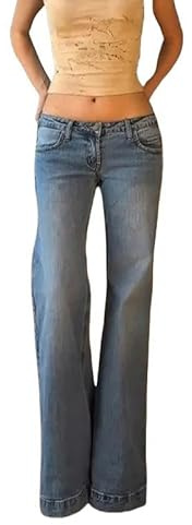 CLXLYU Donna Pantaloni Jeans Casual in Lavaggio A Bassa Vita Vintage A Basso Contenuto di Jeans-Blu-S