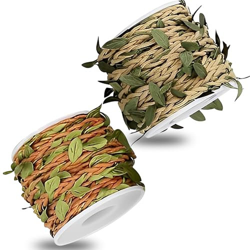 2 Rollen Efeu Girlande Deko Grün Fake Efeu Künstlich Sackleinen Dekoband Bastelbedarf Kunst Efeu Eukalyptus Girlande für Floristik Hochzeit Party Dekoration