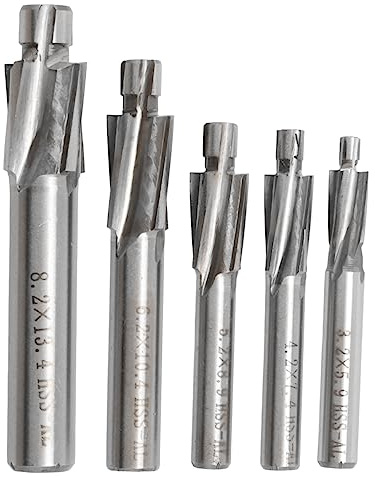 ZDSFSD 5Pcs HSS Counterbore End Mill M3-M8 Pilot Slotting Tool Milling Cutter Countersink End Mills