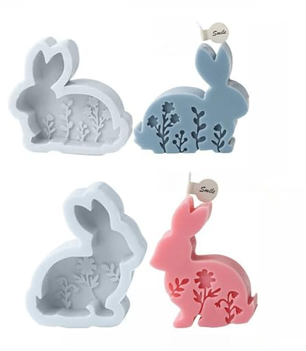 ShanBye Stampo in Silicone Pasqua,2 PCS Stampo in Silicone 3d Coniglietto Pasquale Stampi per Conigli Pasquali Candele Pasquali Stampi per Conigli Pasquale per Realizzare Candele Saponi Artigianato