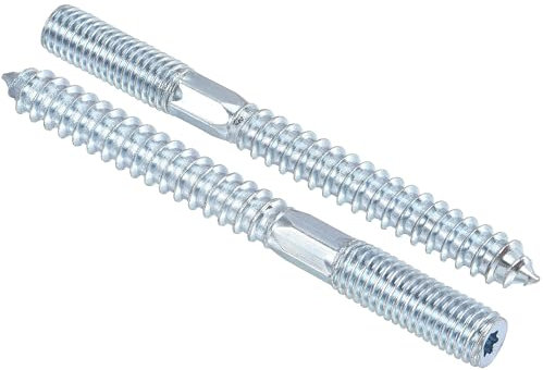 TOP-VIGOR 5Pcs Hanger Bolts, M10x100mm Double Headed Bolts Self Tapping Screw, Double Ended Dowel Screws, Screw Dowels Hanger, Threaded Lag Wood Screws and Machine Bolts for Wood Joint Furniture