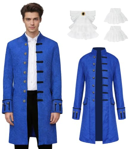 Men's Steampunk Jacket Victorian Vintage Gothic Court Tailcoat，01，Blue：S