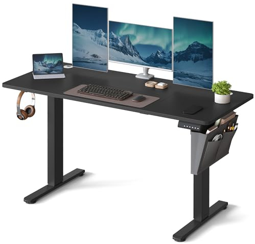 VASAGLE Electric Standing Desk, Height Adjustable Desk, 140 x 60 cm, Continuous Adjustment, Spliced Tabletop, 4 Memory Heights, Ink Black LSD134B02