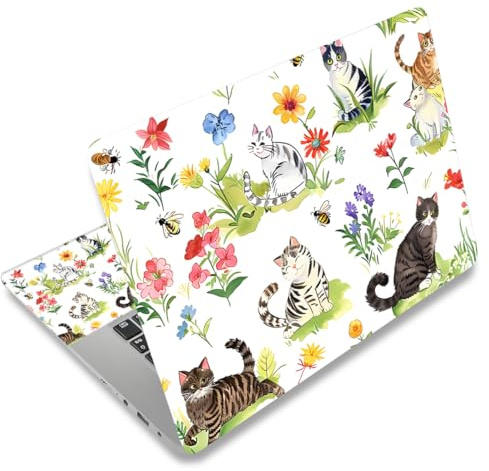 Mibbxea 15–15,6 tums vinyl laptop skin klistermärke, återanvändbara laptop-klistermärken för 13 13,3 14 15,4 tums netbooks, dekorativa, reptåliga, vattentäta, dammtäta (086 trädgård katt)