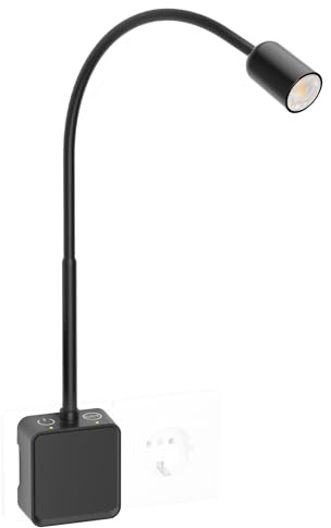 PRINCEWAY LED Steckdosenleuchte Dimmbar, Strahler Wandlampe Leselampe Wand Innen Schwarz mit Stecker für Schlafzimmer, Zwei Berührungsschalter, 3er Beleuchtungsfarb Modi, 50° Lichtwinkel