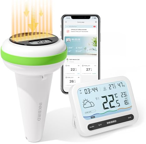 Inkbird Solar Termometro Piscina WiFi, IBS-P03R Termometro Piscina Galleggiante con Gateway IM-03-W, Impermeabile IP68, Esportazione Dati, Controllo App, Monitor Temperatura per Piscine, Spa, Stagni