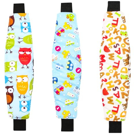 3 Piezas Bebés Soporte de la Cabeza Cinturón, Reposacabezas Infantil de Algodón con Correa Elástica, Accesorio Seguridad y Comodidad para Bebés y Niños Dormir en Asiento o Silla Paseo