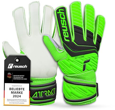 Reusch Attrakt Solid Junior Goalkeeper Gloves, For Children Aged 5-16 Years, Stable Grip with Solid Latex, Comfortable Fit and All-Round Bandage, Breathable and Robust, For Training and Play