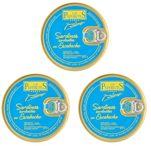 LOS PEPERETES x3 Lata Sardinillas en Escabeche 120 g | Sardinas Pequeñas Gourmet Gallegas | Conserva Artesanal en Aceite de Oliva y Vinagre | Pescado Azul del Atlántico | Sabor Tradicional de Galicia