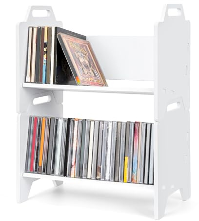 Arkiya 2 Pack Stackable CD Holder Organizer Rack, CD Storage Tower Shelf | Holds up to 56 CD Cases, Jewel Case Display Stand Fit for Theatre Room (White)