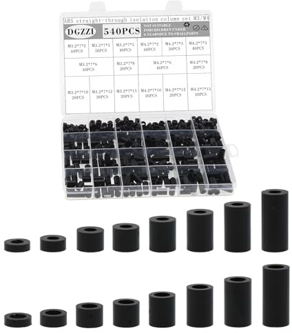 DGZZI 540PCS ABS Straight Isolation Column Set M3/M4 Black Round Spacer Suitable for 3D Printers FPV Computer Power Socket Television Wall Mounts