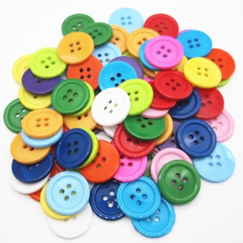 100 Pcs Colorful Buttons for Crafting, Large-Buttons, 4 Holes Crafts Button Manual DIY Handmade Ornament Buttoning, Buttoned Sewing Flatback Resin Button, for Crafting, DIY Projects and Shirt(25mm)