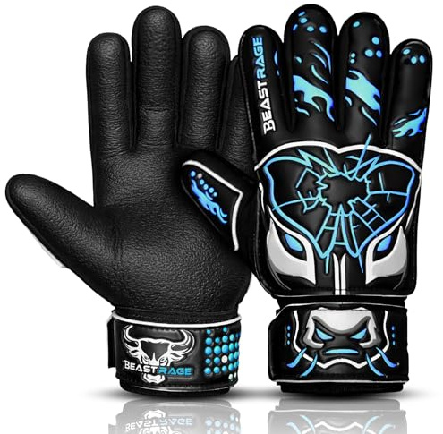 BEAST RAGE Kinder-Torwarthandschuhe–Hochwertige,rutschfeste Super-Grip-Handfläche,leichte Handrückenpartie,Verstellbarer Handgelenkriemen,Fußball-Torwarthandschuhe für Kinder,Jugendliche
