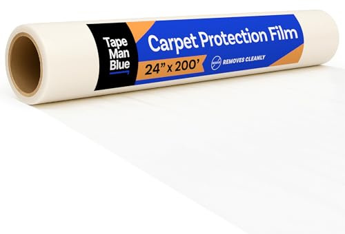 TapeManBlue Carpet Protection Film 24 x 200' roll, Self Adhesive Plastic Carpet Protector Film with Clean Removal & Easy Unwind, Durable Protection Tape to Shield Your Surface from Dirt and Spills