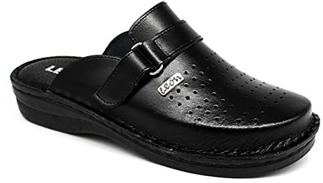 LEON V230 Läderskor Träskor Clogs Tofflor Pantoletter Komfortskor, Män, Svart, EU 42