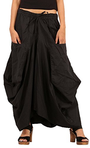 SARJANA HANDICRAFTS Women Cotton Solid Pockets Skirt Hippie Afghani Ethnic (Black)