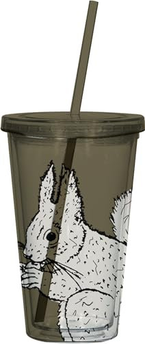 Creative Tops Into The Wild Travel Tumbler with Straw, Squirrel Design, Plastic, Sage Green, 300 ml