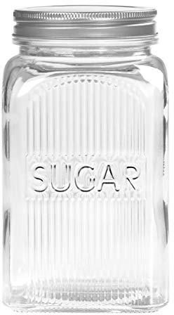 Tala Vorratsdose aus Glas für Zucker, transparenter geriffelter Glasbehälter mit einem Fassungsvermögen von 1250 ml, mit Schraubverschluss. Dieses Glas ist ideal für die Aufbewahrung aller