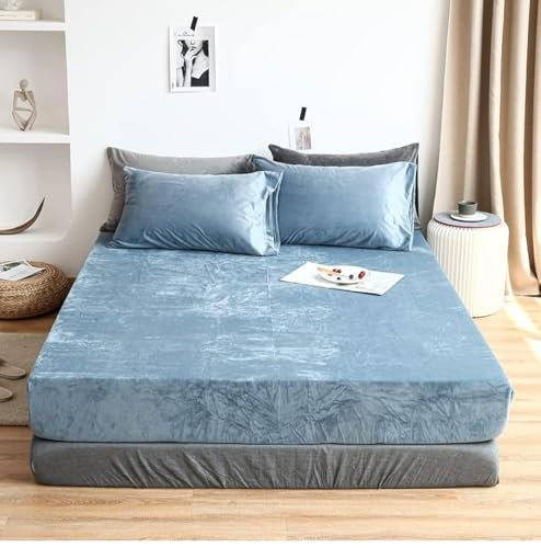 Damier Winter Spannbettlaken 140x200cm Türkis Blau Flanell Spannbetttuch Flauschig und Warmes Bettlaken geeignet für Matratzen bis 30cm