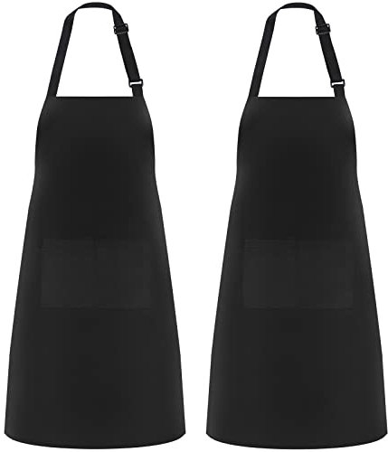 Riqiaqia 2 Pack Aprons for Men Women with 2 Pockets, Aprons for Kitchen Cooking Baking Painting Housework - BLACK