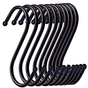 Yesmin 10 Pack in S Shaped Hooks Hanging Hooks Hangers for Bathroom, Bedroom, Office and Kitchen(Black & Large)