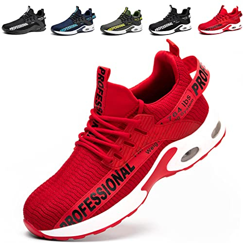 TBNOI Arbeitsschuhe Leicht Damen Sicherheitsschuhe rutschfest Sportlich Stahlkappenschuhe Atmungsaktiv Schutzschuhe mit Stahlkappe Y92/Rot 39