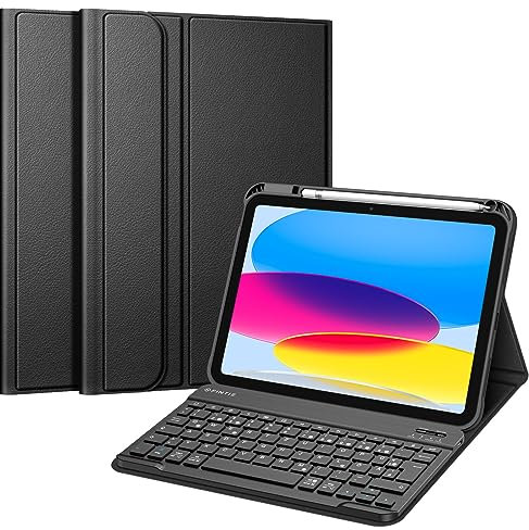 Fintie Tastatur Hülle für iPad 11.Generation 11 2025, iPad 10. Generation 2022 10.9, Schutzhülle mit TPU Rückschale, Pencil Halter und magnetisch Abnehmbarer Tastatur mit QWERTZ Layout, Schwarz