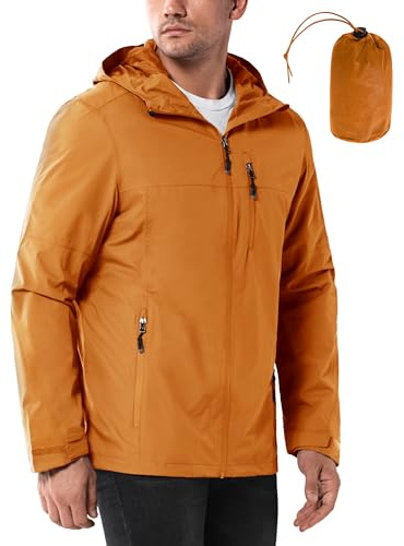 33,000ft Men's Outdoor Waterproof Jackets Packable Windbreaker Lightweight Quick Dry Raincoat Outdoor Jacket for Cycling Camping Pumpkin Yellow 3XL
