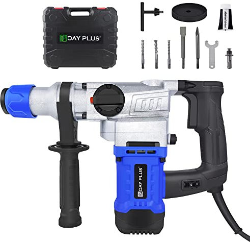 SDS-Plus Rotary Hammer Drill, Corded Drills, Heavy Duty Chipping Hammers w/Vibration Control & Safety Clutch, Electric Demolition Hammers Variable Speed-Including 3 Drill & Case