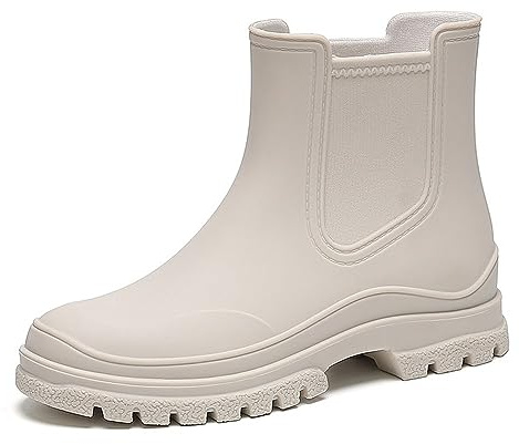 VERROL Damen Gummistiefel Chelsea Boots Mädchen Stiefelette Kurzs Slip On Regenstiefel Wellies Wasserdicht Gartenstiefel Schwarz 36-41 EU