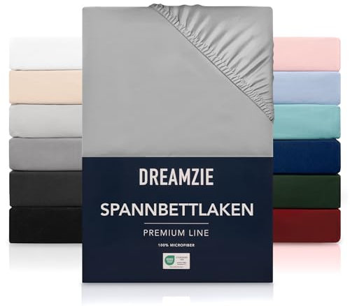Dreamzie - Spannbettlaken 200x200 | Mikrofaser Weich – Für Dicke Matratzen – Oeko-Tex | Komfort, Atmungsaktivität, Pflegeleicht – Grau