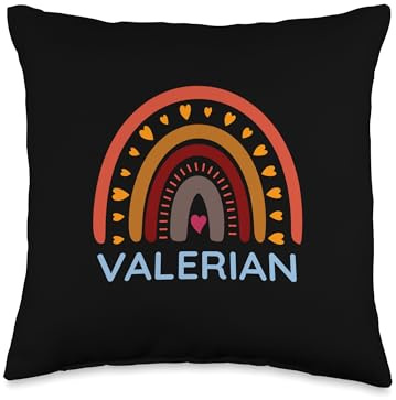 Valerian Personalized Name / Colorful Rainbow Design Throw Pillow