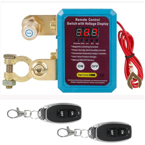 Auto Batterie Trennschalter, 12V 240A Auto Batterieschalter mit 2 Drahtloser Ferngesteuerter, Anti-Diebstahl Batterie Kill Switch, Auto Trennrelais für Auto Wohnmobil RV ATV LKW Boot(mit Display)