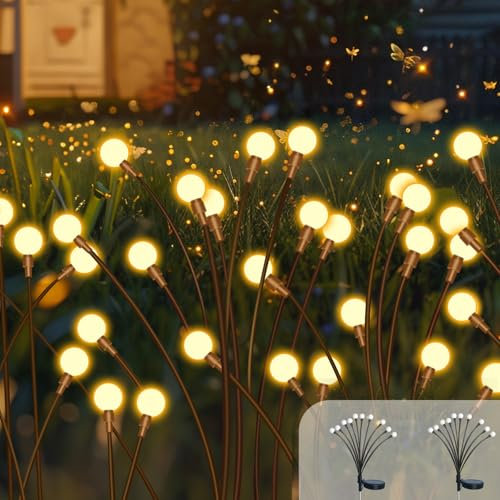2 Piezas Luces Solares de Luciérnaga, 10 LED Bolas Luces Solares Exterior Jardin, IP65 Impermeable Luciérnaga Luce Solare para Jardín Aceras Camino Paisaje Patio Decoración Nocturna(Blanco Cálido)
