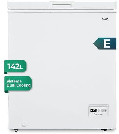 Svan Congelador horizontal Blanco SCH1501EDC. Capacidad 142 Litros, Dual Cooling, 1 Cesta, Bajo nivel Sonoro, Eficiencia Energética Clase E [Clase de eficiencia energética E]