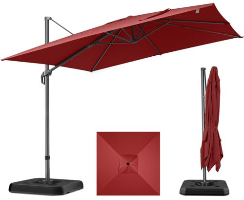 Hotime Grand parasol de patio déporté en aluminium – Amélioration et intensification – Avec rotation à 360° et 5 angles de réglage – Parasol déporté carré en aluminium pour patio, jardin, terrasse