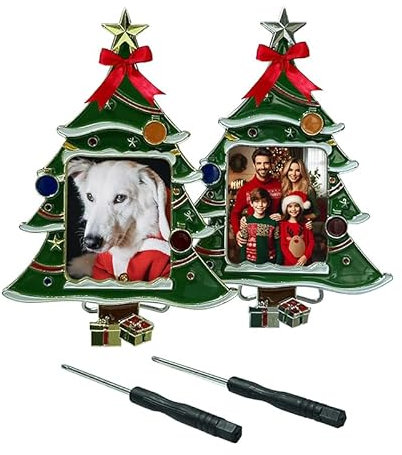 Laonainai 2 PCS Mini Fotorahmen zum Aufhängen Metall Weihnachten Deko Weihnachtsbaumschmuck Deko Fotorahmen Christbaumschmuck Christmas DIY Foto Geschenk 02