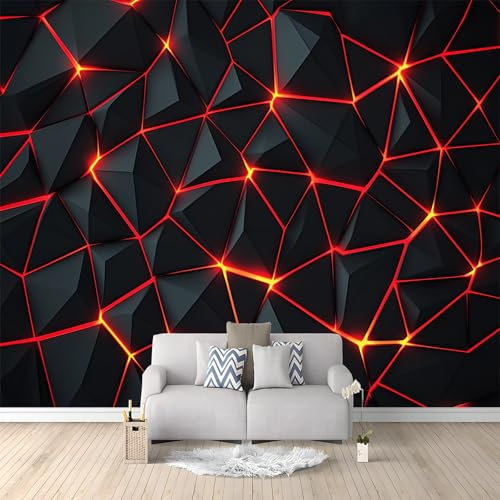 Mural Wallpaper for Living Room Black Red Geometric Lines 350x256 cm Art Photo Wallpaper Non-Woven Wall Mural Wallpaper Poster, Modern Bedroom Kids Room TV Background Wall Decor