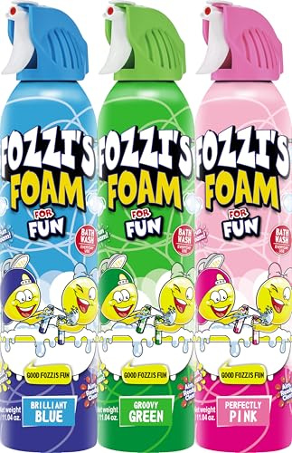 Fozzi's Foam Bath Soap Spray, Set of 3 Colours, 2.4m Spray Range, Paraben-free Kids' Bath Foam - 3 x 340 ml - Random Scents