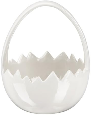 Ideen mit Herz | Cesta en forma de cáscara de huevo | 15,2 cm de alto, 12,1 cm de ancho, 11,5 cm de profundidad | brillante | blanco | decoración de Pascua