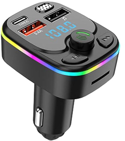 FM-bilsändare - automatiskt blue tooth-verktyg, musikadapter | 5.0 trådlös mottagare med LED-display, 180° justerbar, snabbladdning automatisk laddare med färgat, micr