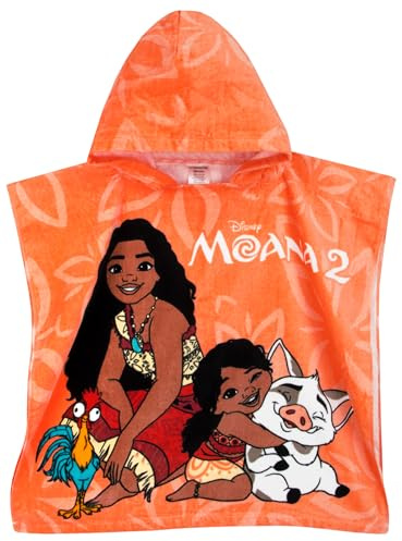 Disney Poncho | Moana Kids Towel Poncho | Girls Cotton Beach Towel | Hooded Bath Towels | Swimming Towels | One Size | Orange