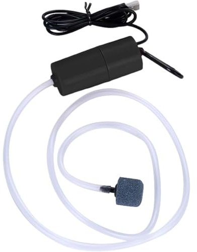 Portable USB Aquarium Air Pump, 1 W High Efficiency Energy Saving Oxygen Pump, Mini Fish Tank Pump with Air Stone Single Outlet Silicone Tube and Carabiner, Suitable for Fish Tanks/Fishing